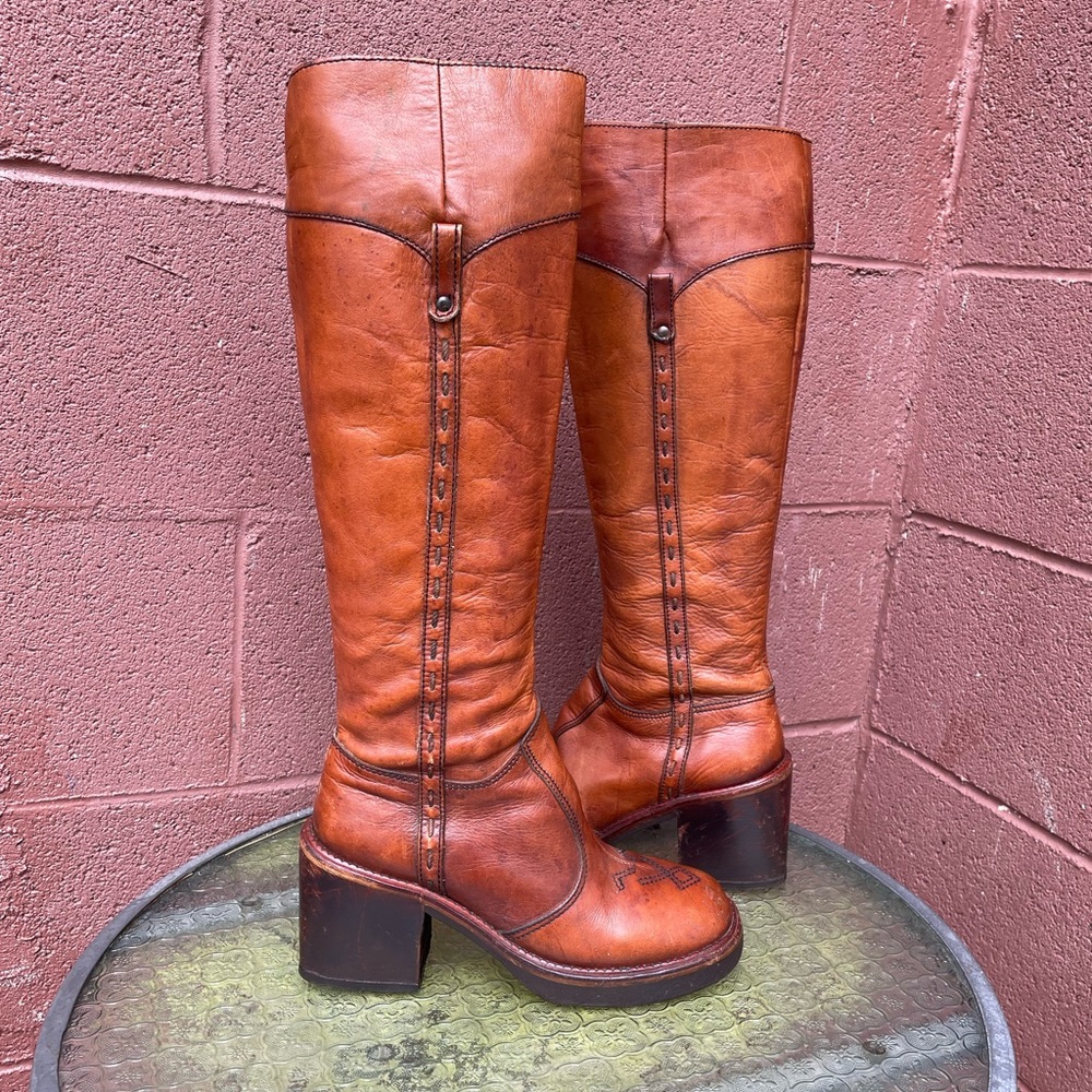 Vintage Buskens 70’s Rare Campus Stacked Heel Chunky Knee High Boots 6